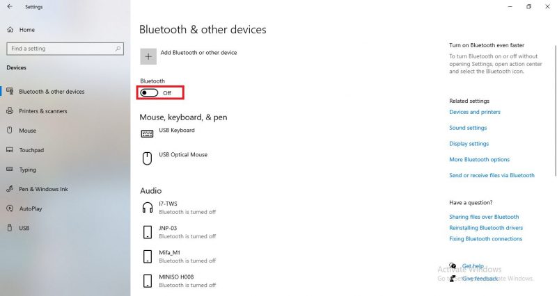Cara Mengaktifkan Bluetooth di Laptop pada menu settings