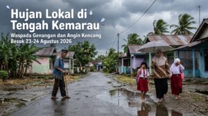 Dampak hujan dalam potensi hujan lebat besok 23 Agustus 2026 di tengah kemarau